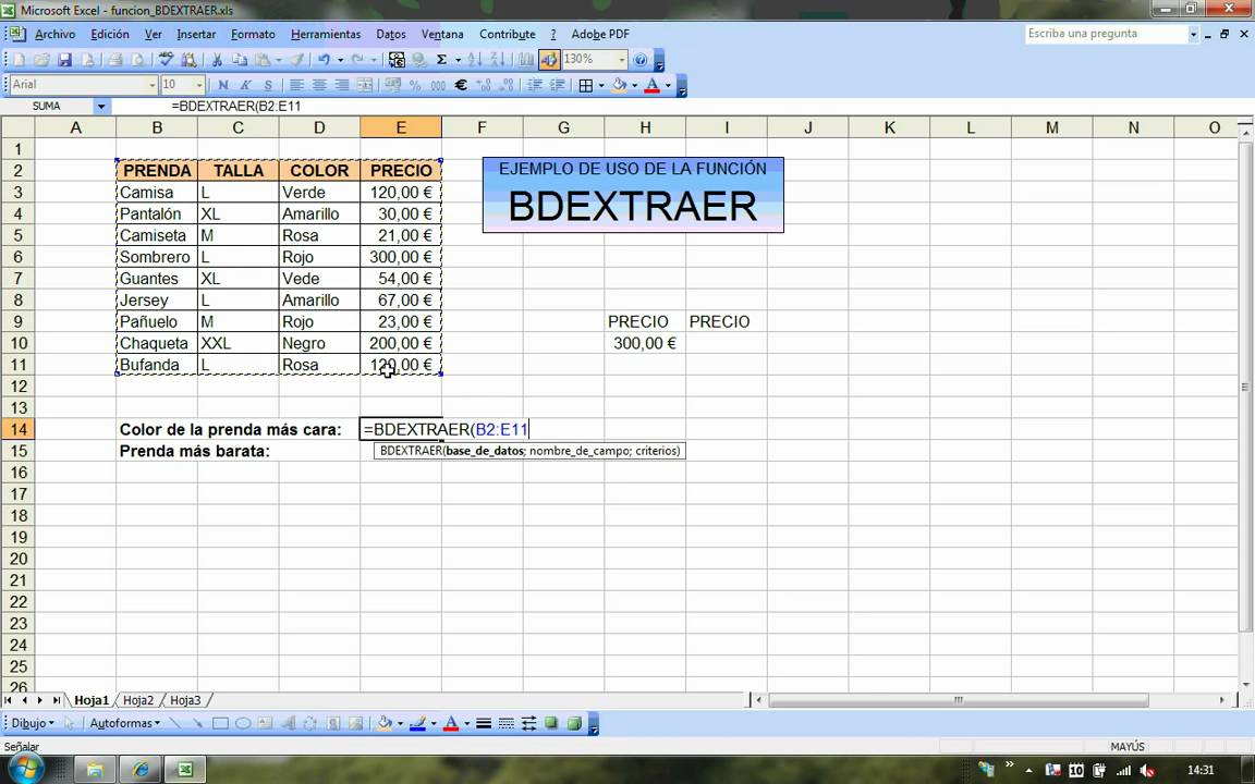 TUTORIALES EXCEL: funci&oacute;n BDEXTRAER