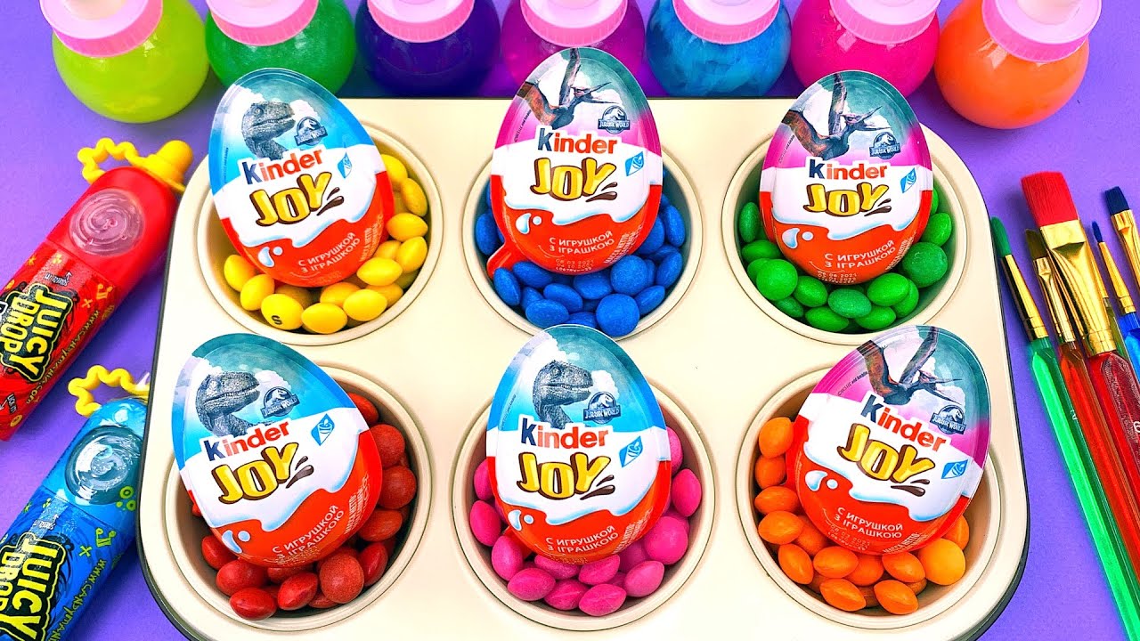 Satisfying Video - Magic Color Tray with M&M's Lollipop Candy & Kinder Surprise Eggs Cutting ASMR