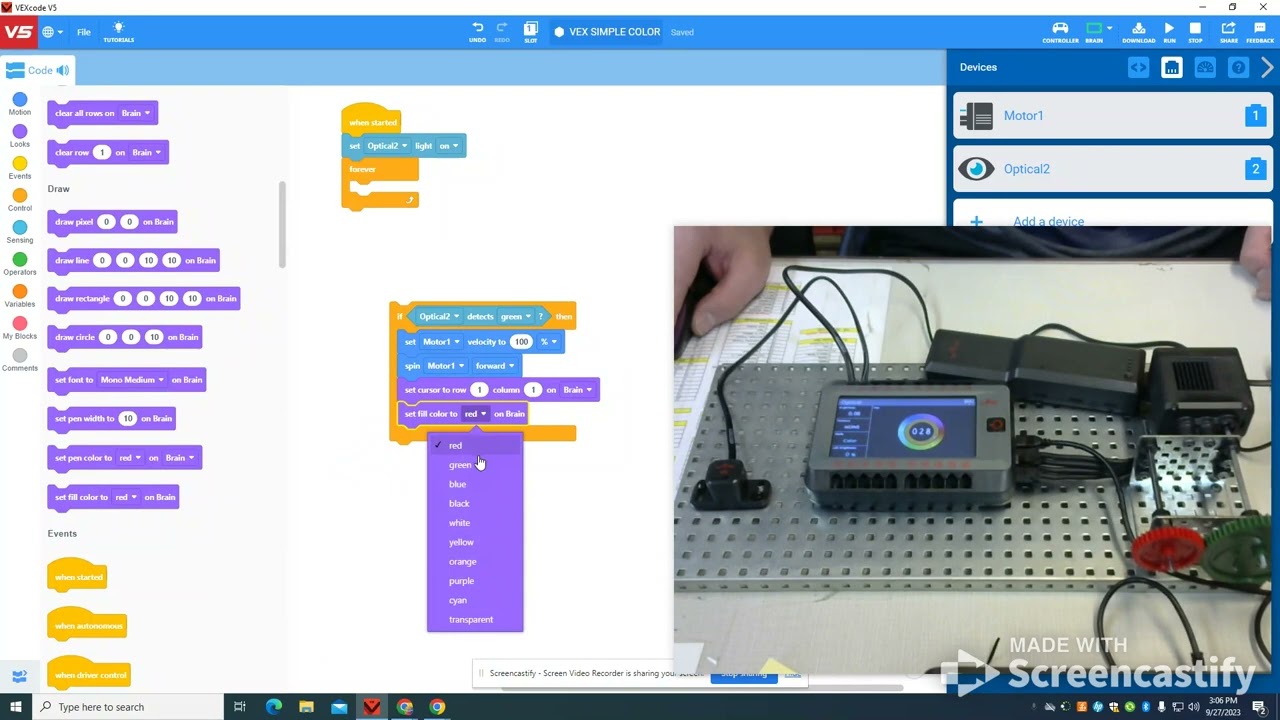 VEX Optical Sensor Color Set Up & Programming