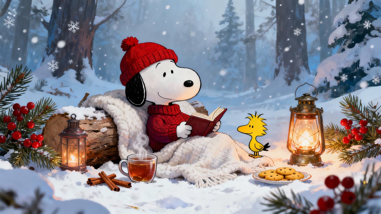 ❄️ Snoopy Winter Lofi Mix 🧣 Cozy Jazz, Glowing Light & Holiday Spirit | Sleep & Chill
