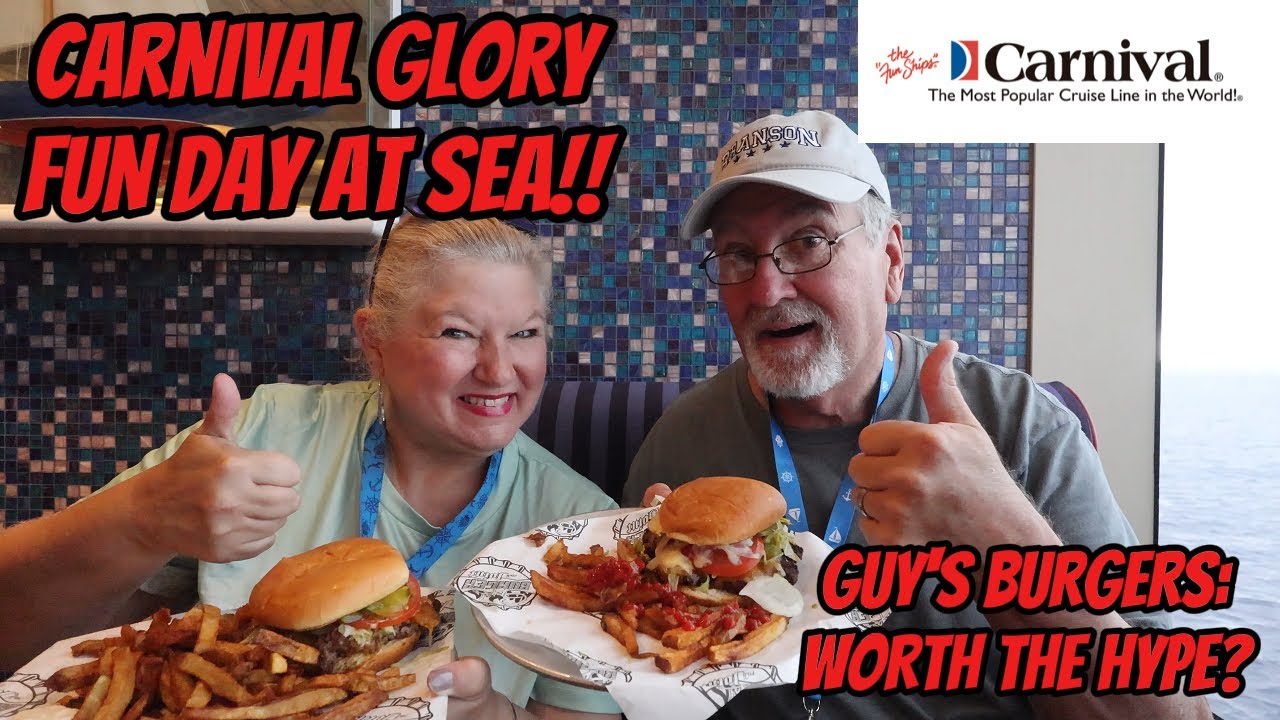 CARNIVAL GLORY: FUN DAY AT SEA!! GUY'S BURGERS, AWFUL SEA DAY BRUNCH, & 80'S GLOW PARTY!!
