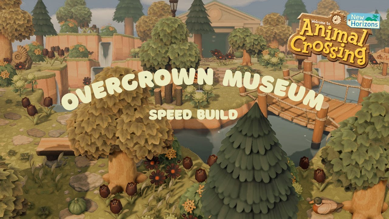 Natural & Overgrown Museum Speed Build with Sunken Waterfalls // Animal Crossing New Horizons