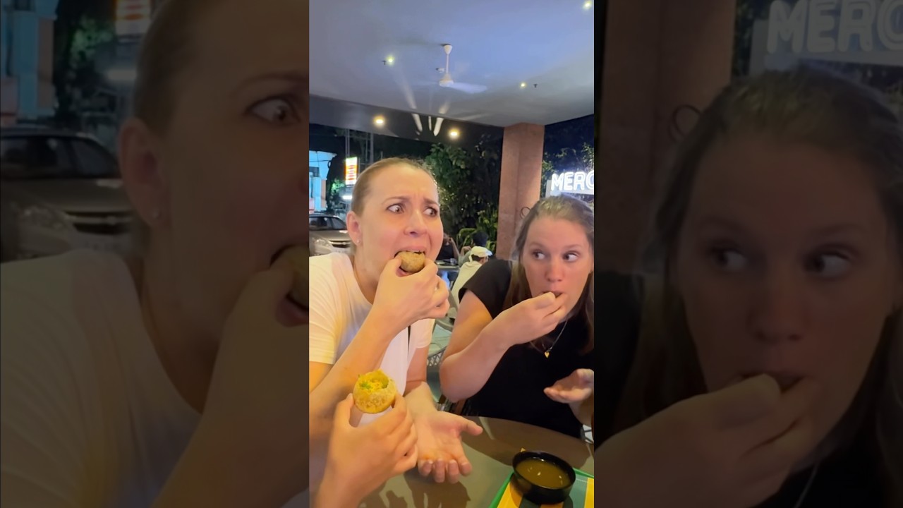 American and Dutch trying pani puri for the first time! 😄#panipuri #keralaadventures #indianfood