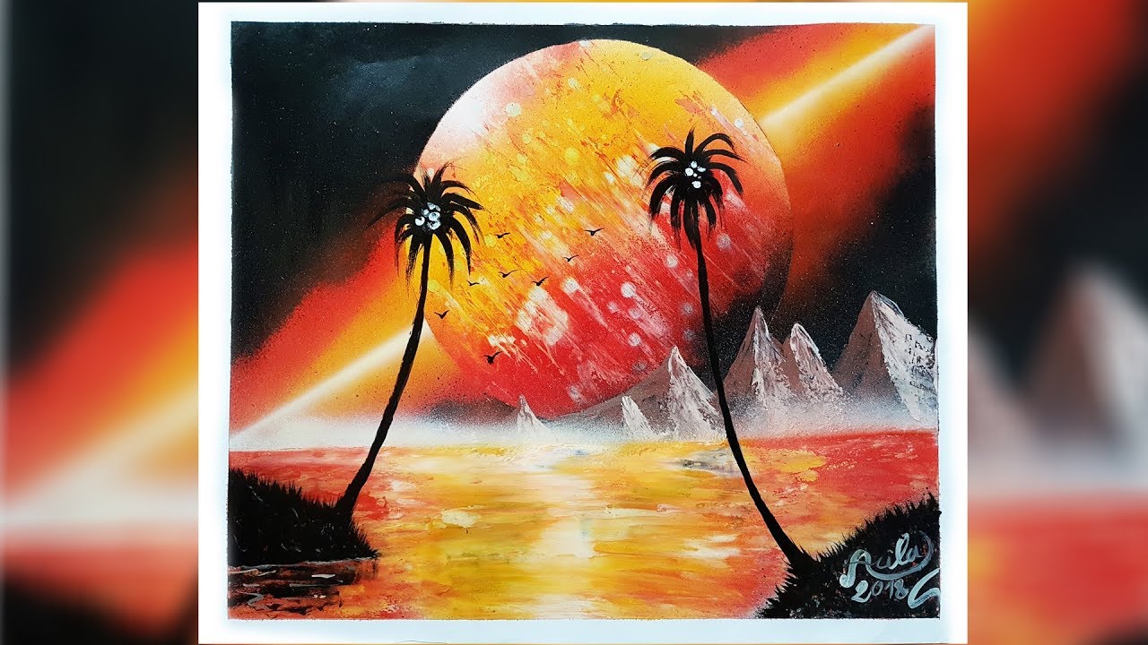كيفية رسم الغروب على البحر - How to draw a sunset