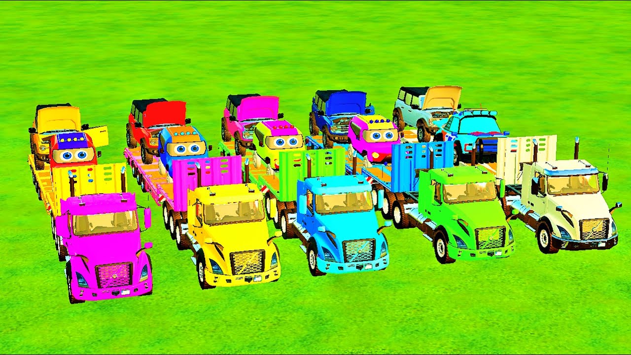 TRANSPORTING Work With COLORS | TRUCK VS JEEP , POLICE CARS COLORS | Farming Simulator 22