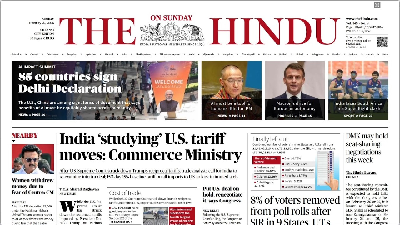 NEWSPAPER  AND EDITORIAL ANALYSIS - FEBRUARY-22 2026 | Suresh IAS Academy