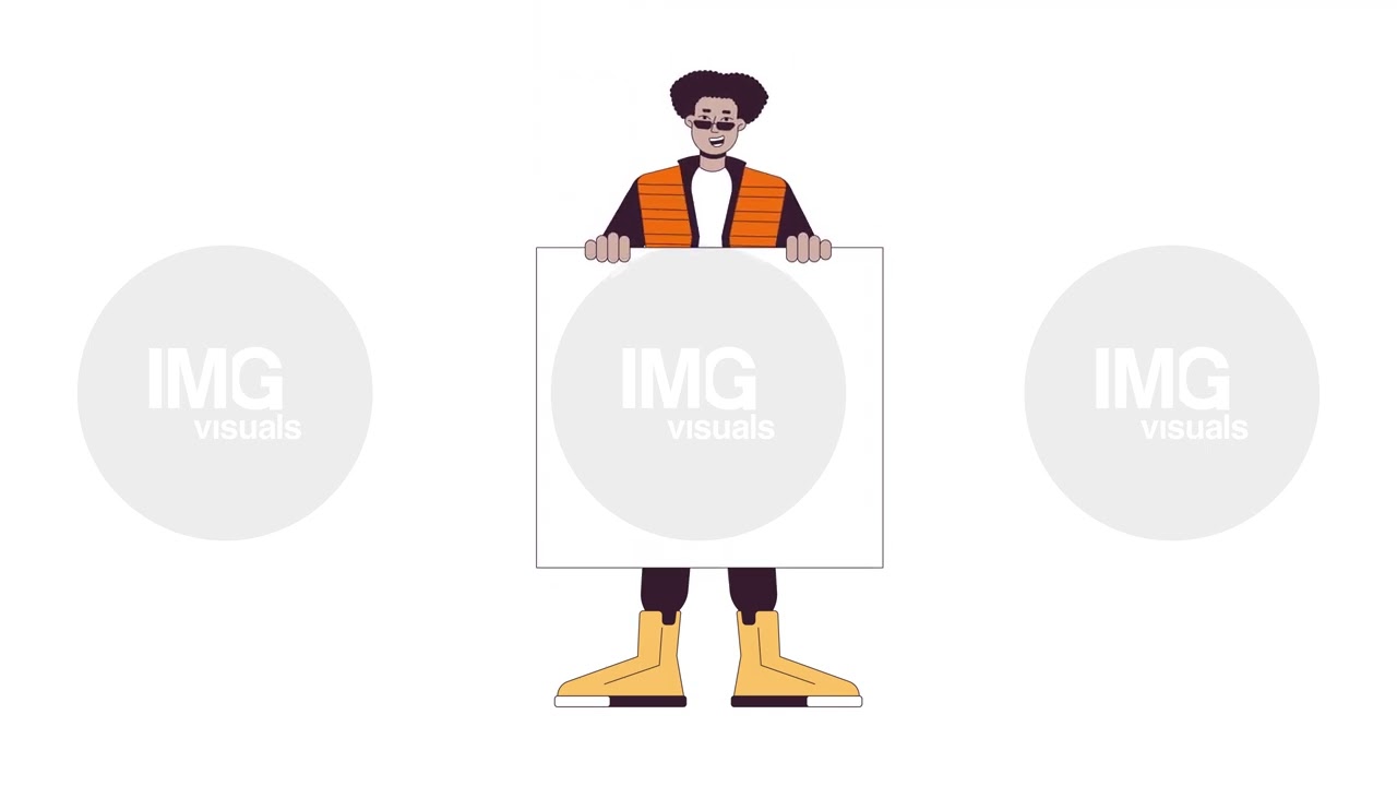 Cheerful hispanic male with blank sign 2D character animation
