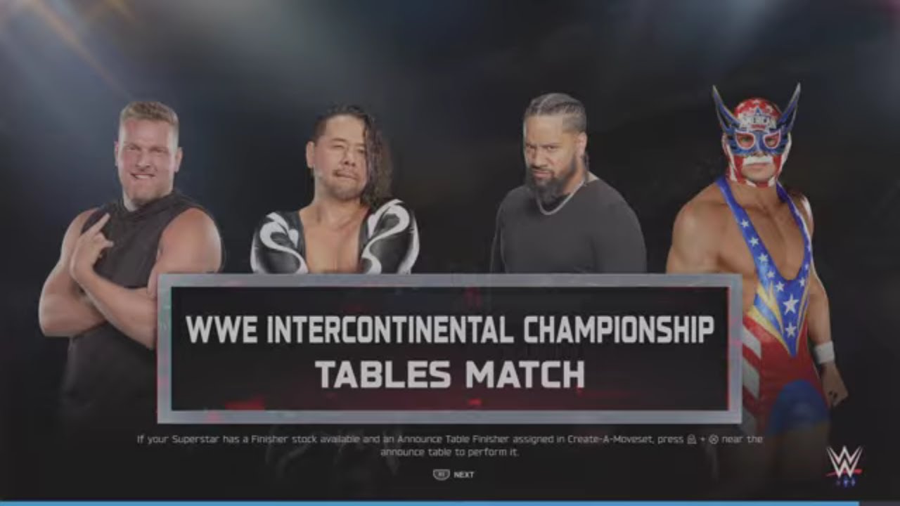 WWE 2K25 Shinsuke VS Pat, Jey, El Grande Fatal 4-Way 2-3 Falls Tables Match WWE IC Tittle