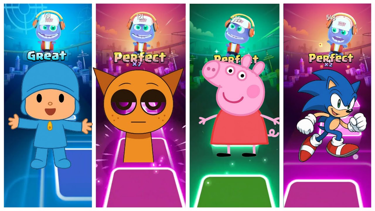 Pocoyo vs Spruniki vs Peppa pig vs Sonic | Part 22 | Tiles Hop