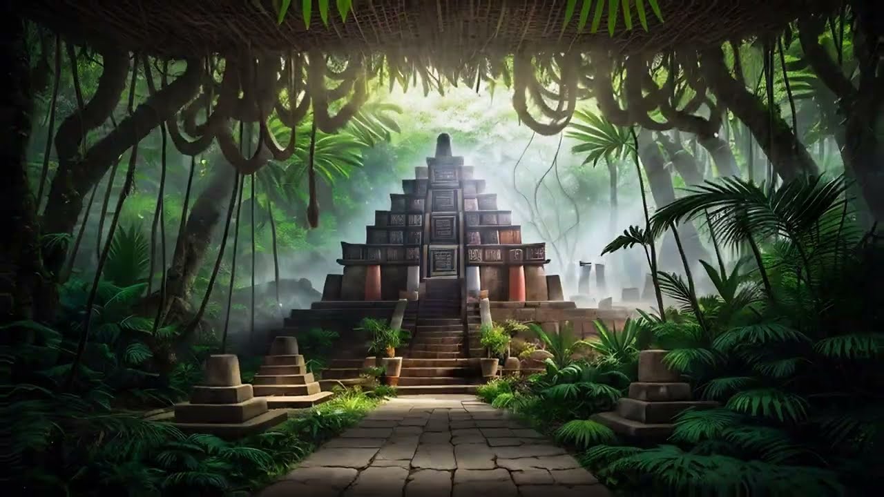 Free Stock Videos - AI animation - an aztec temple inside a thick jungle