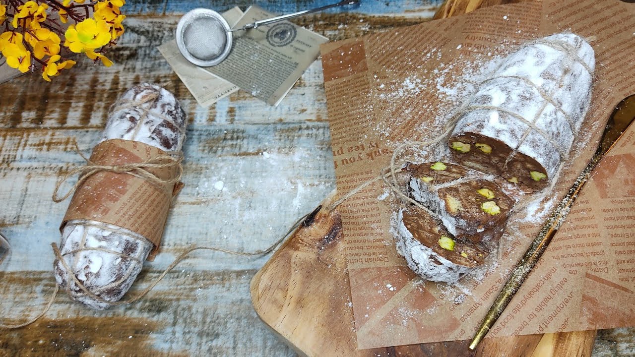 ألذ شيكولاته سلامي او تشكولت سلامي الحلو الإيطالي المميز بدون بيض🍫chocolate salami