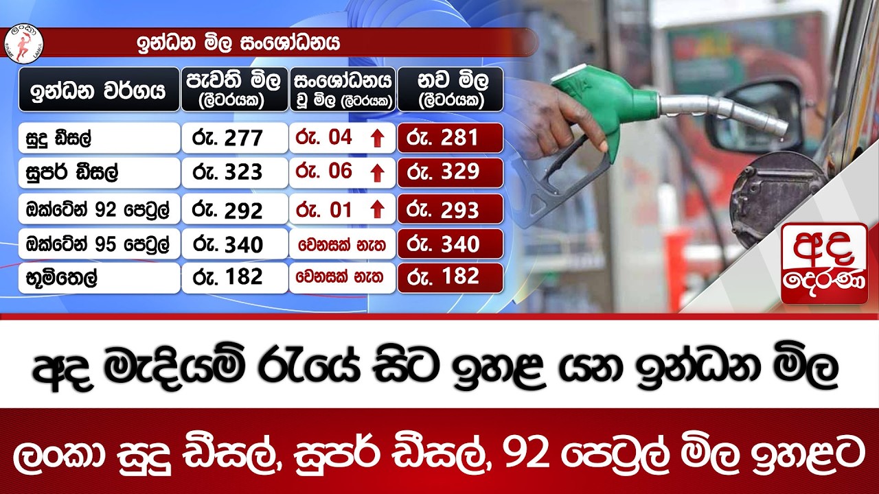 අද මැදියම් රැයේ සිට ඉහළ යන ඉන්ධන මිල | Ada Derana