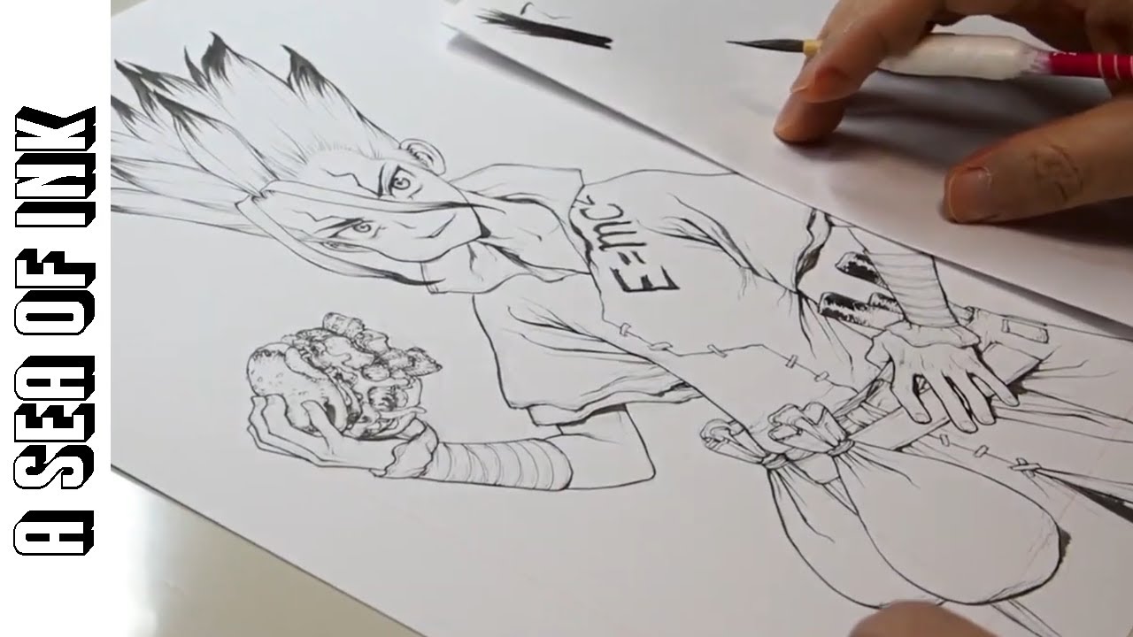 Boichi (Origin, Sun-Ken Rock) Inking a Dr. Stone Cover! (Full Illustration Time-lapse)