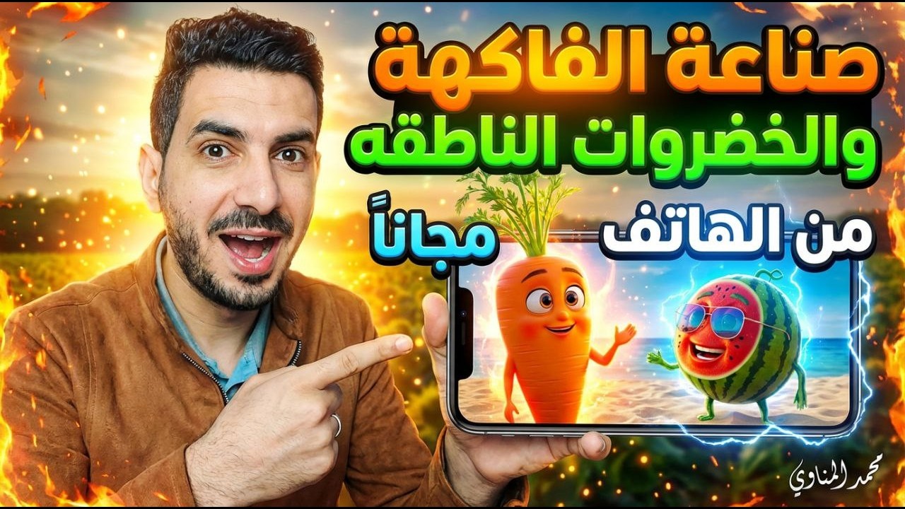 تصميم فيديوهات الفاكهة الناطقة بالذكاء الاصطناعي مجاناً من الهاتف للمبتدئين 2026