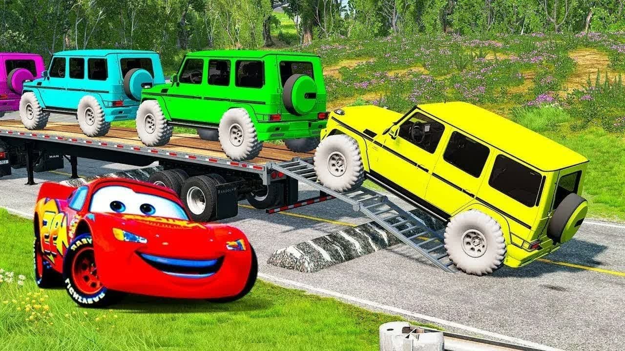 Flatbed Truck McQueen | Transportation with Truck - Pothole vs Car #2 | BeamNG.Drive Gameplay