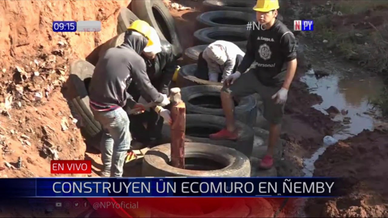 Construyen muro de contención con llantas usadas en Ñemby