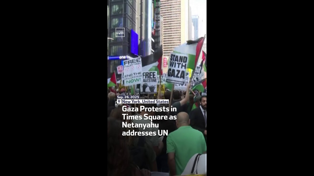 Gaza Protests in Times Square as Netanyahu addresses UN