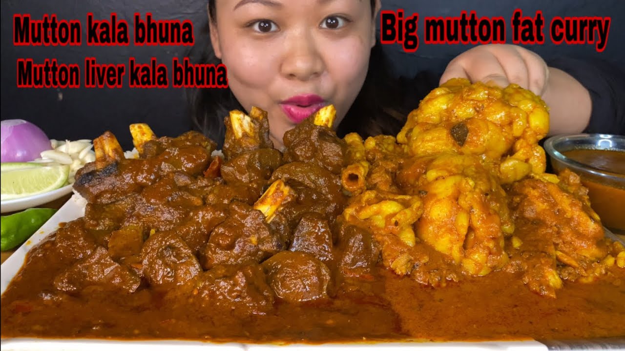 BIG MUTTON FAT CURRY, MUTTON KALA BHUNA, MUTTON LIVER KALA BHUNA EATING | SPICY MUTTON CURRY MUKBANG
