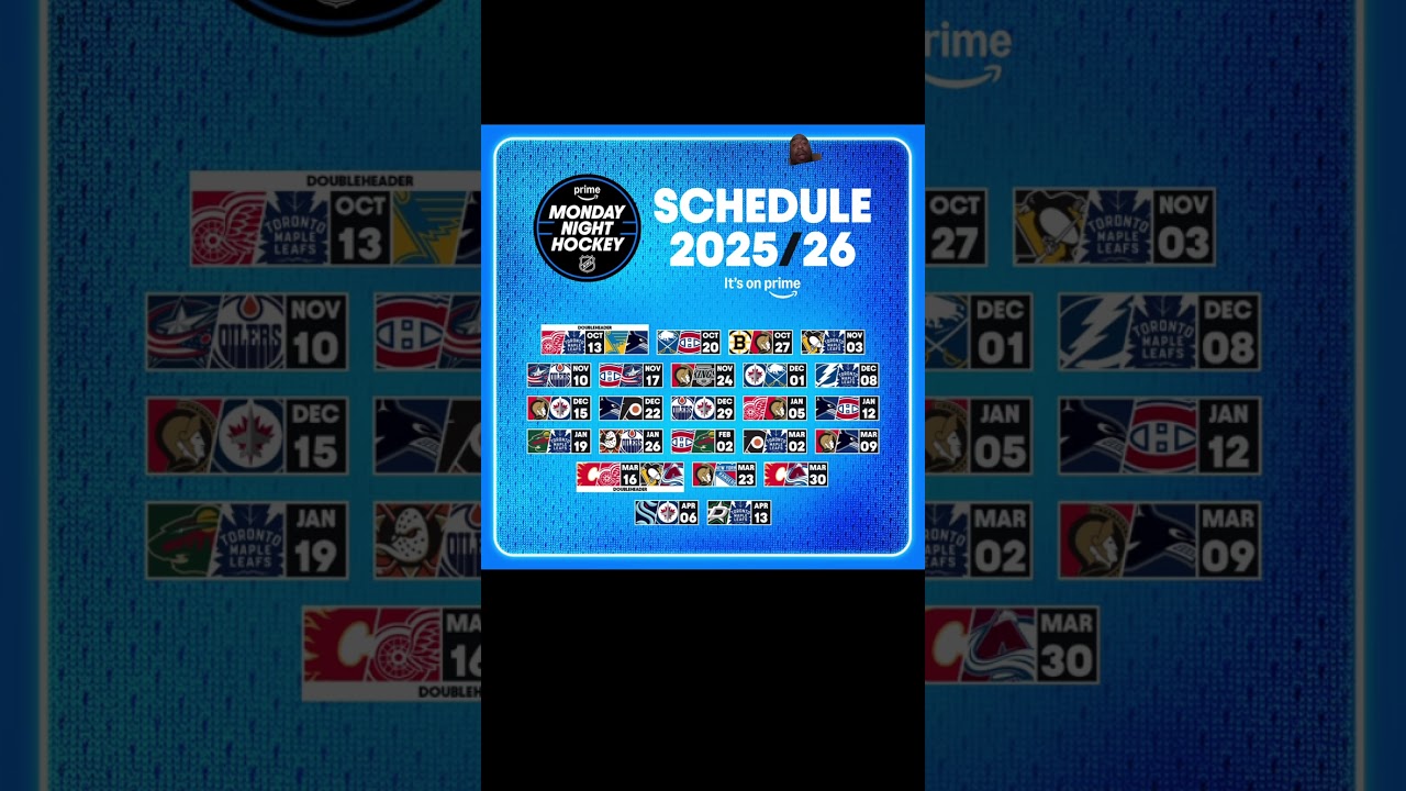 Amazon Prime Video Monday night hockey schedule for the 2025 2026 NHL season ￼