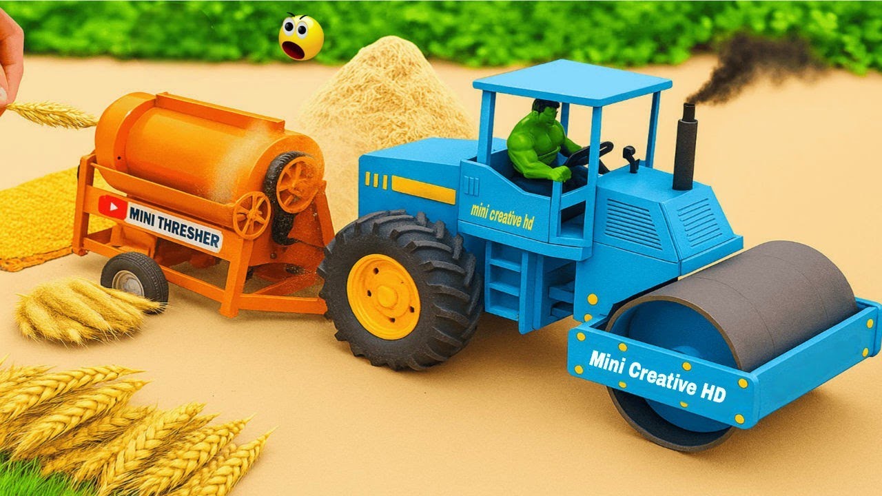 Mini Tractor Threshing Wheat | Amazing Village Machine Project | DIY Thresher Working video 3