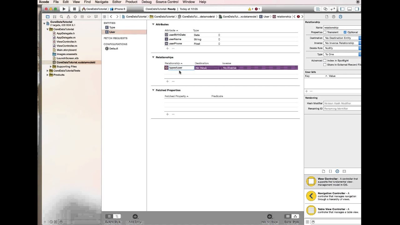 Core Data Tutorial Part 1/5 - ManegedObjectModel: Entities, Attributes, Relationships, DeleteRules