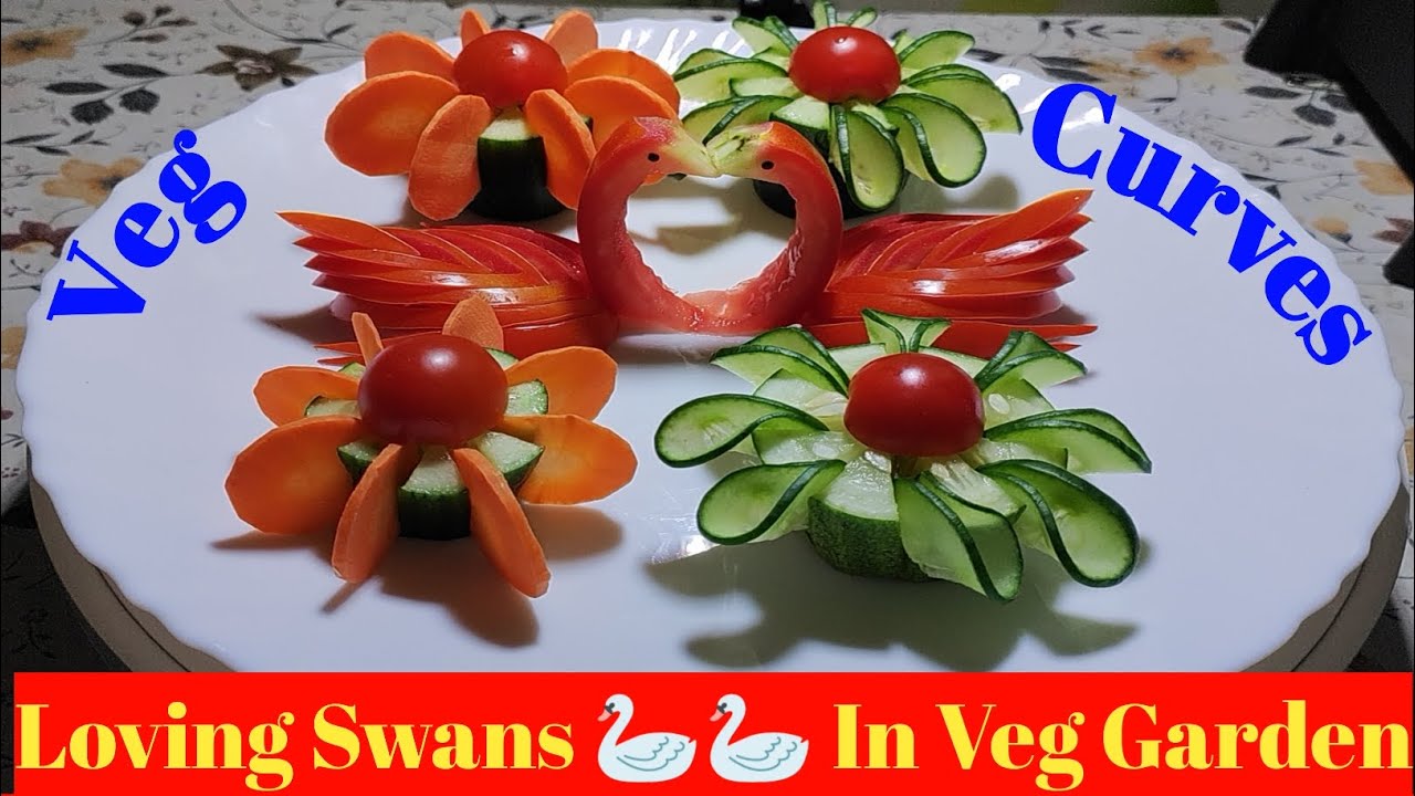How To Carve Veg Swans 🦢🦢  | Vegetable Salad Decoration | Salad Dressing | Veg Curves