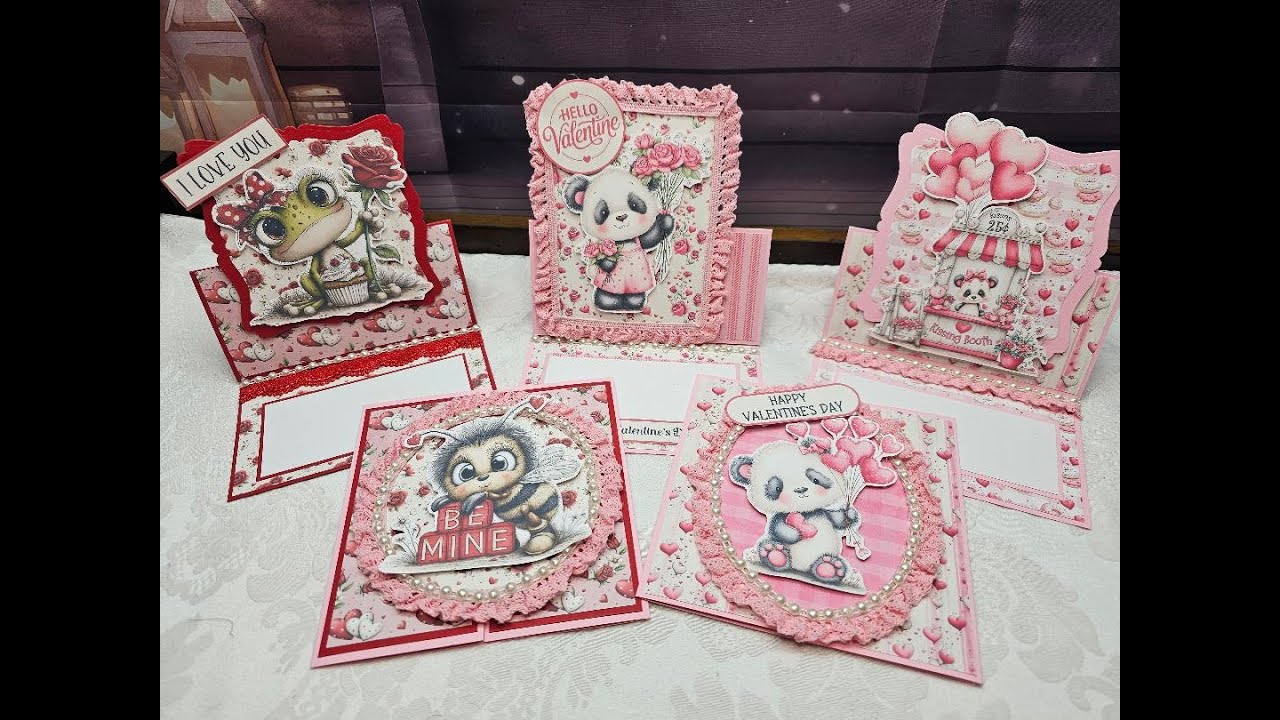 Valentines Day Bee, Frog and Panda Bear Easel and Gatefold Handmade Cards