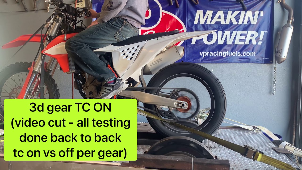 KTM250SXF Dyno Testing: akrapovic slip on exhaust, OEM maps, Traction Control, GET ECU