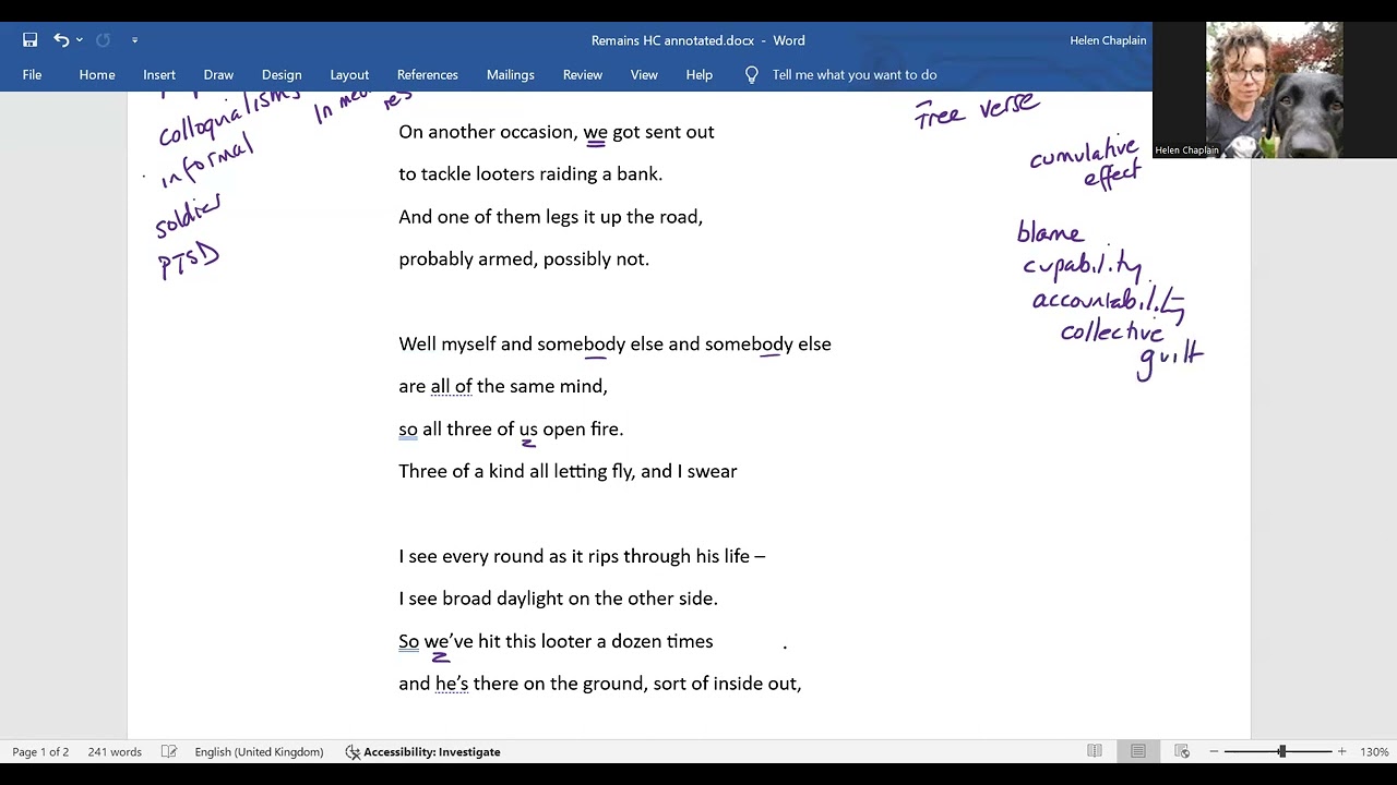 Remains by Simon Armitage Grade 9 analysis