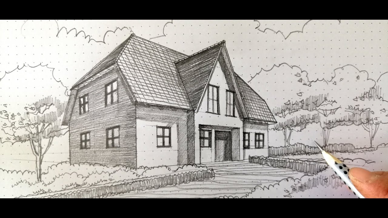 Wie zeichnet Man ein Landhaus in 2 Punkt Perspektive