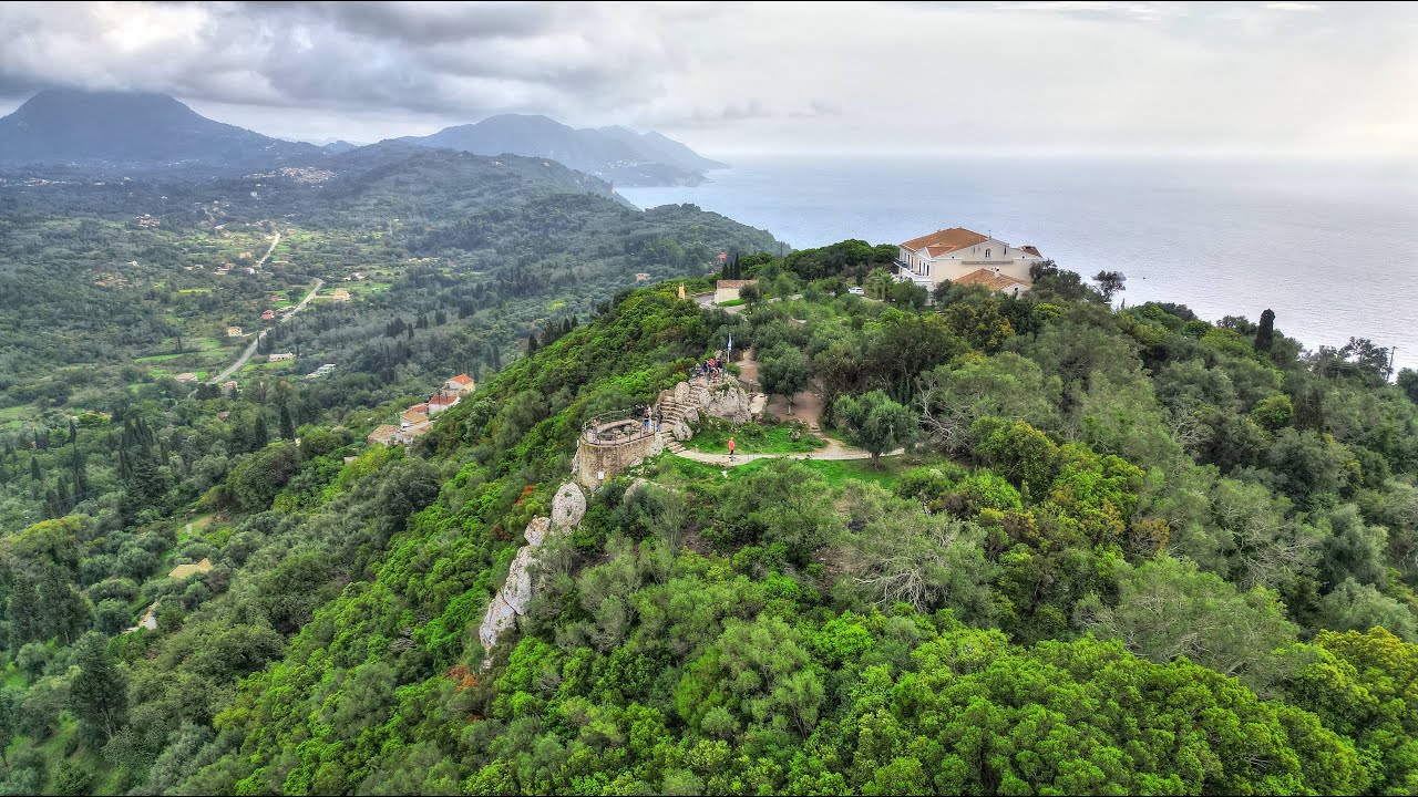 Corfu, Greece 4K Drone - Kaiser’s Wilhelm II Throne - Pelekas - Kaiser Wilhelm II Observatory
