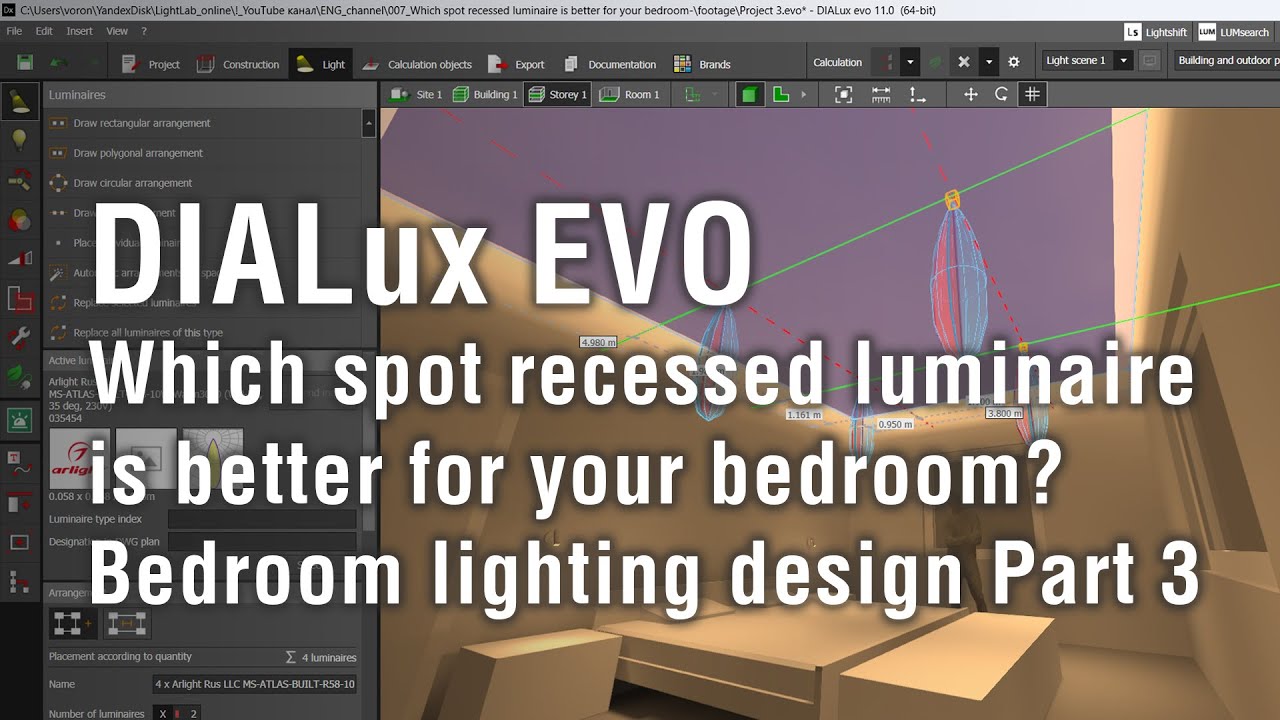 Interior lighting  in DIALux EVO. Part 3.Which spot recessed luminaire is better for your bedroom?