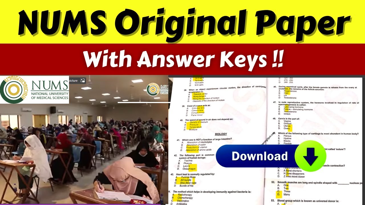 Download NUMS MDCAT 2022 Entry Test Past Paper with Answer Key PDF