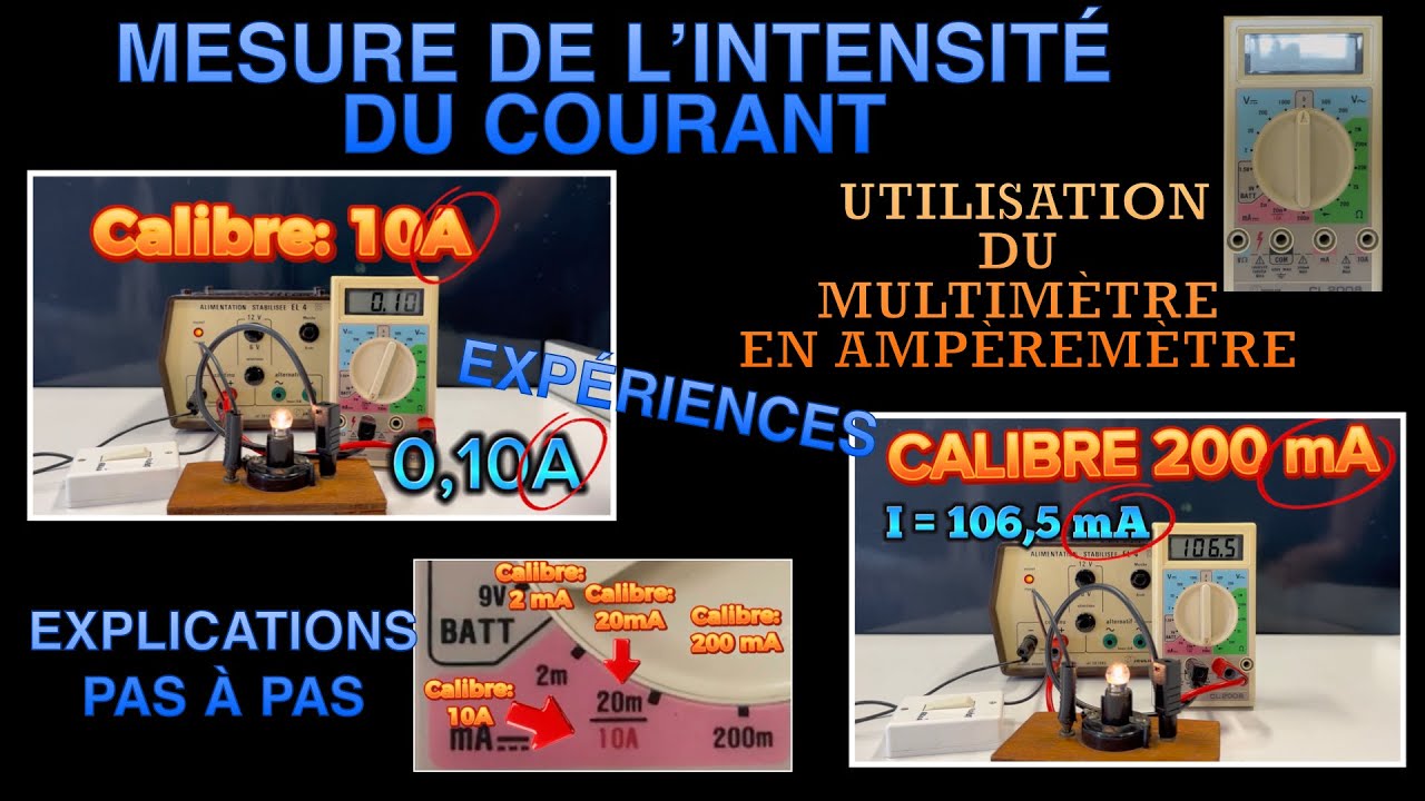 Comment utiliser un multim&egrave;tre pour mesurer l&rsquo;intensit&eacute; ?  Physique coll&egrave;ge + exp&eacute;riences. Cours.