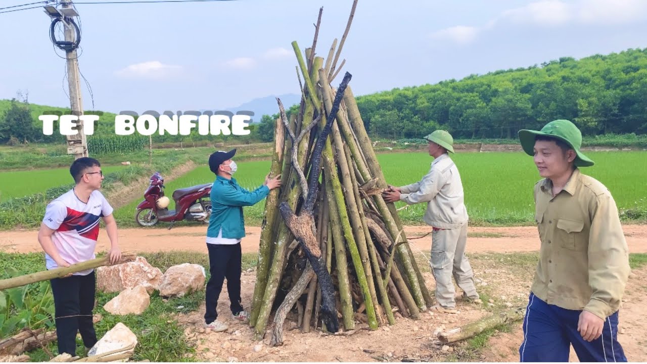 Village Bonfire Night Welcoming Traditional Vietnamese New Year (Tet)