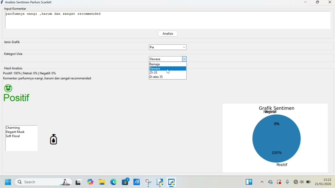 Belajar coding :  &ldquo;Analisis Sentimen Komentar Parfum Scarlett Menggunakan Python GUI dan Grafik&rdquo;