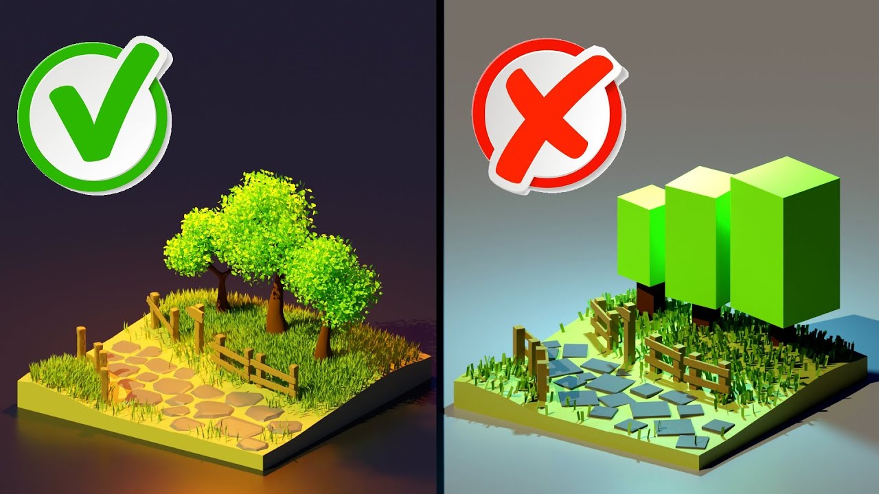 Правильное low poly дерево | timelapse | blender