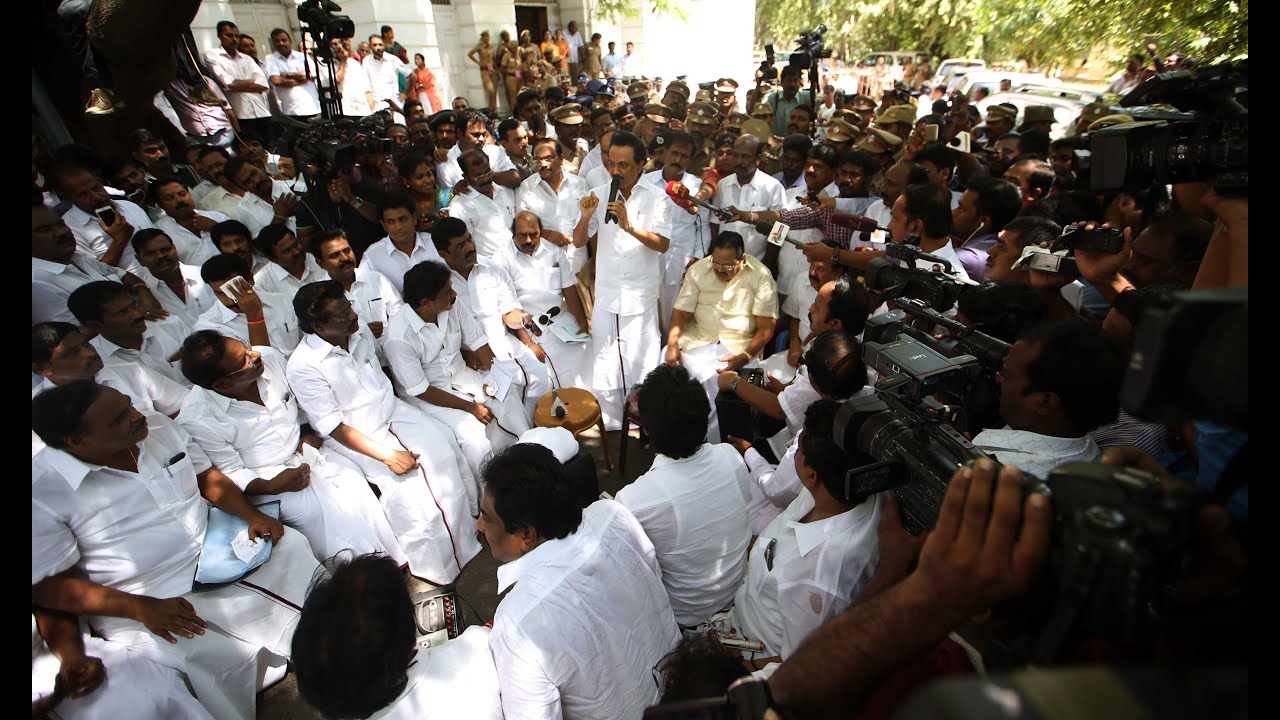 Leader of Opposition MK Stalin with other DMK MLAs hold mock assembly