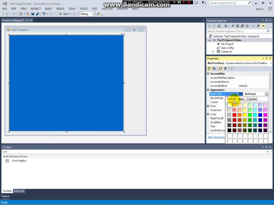 Microsoft Visual Studio: How to make a text-to-speech application.