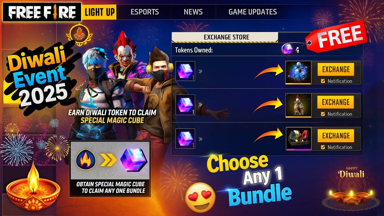CHOOSE ANY 1 BUNDLE- DIWALI EVENT 2025 🪔🥳| FREE FIRE NEW EVENT | DIWALI MAGIC CUBE EXCHANGE BUNDLE
