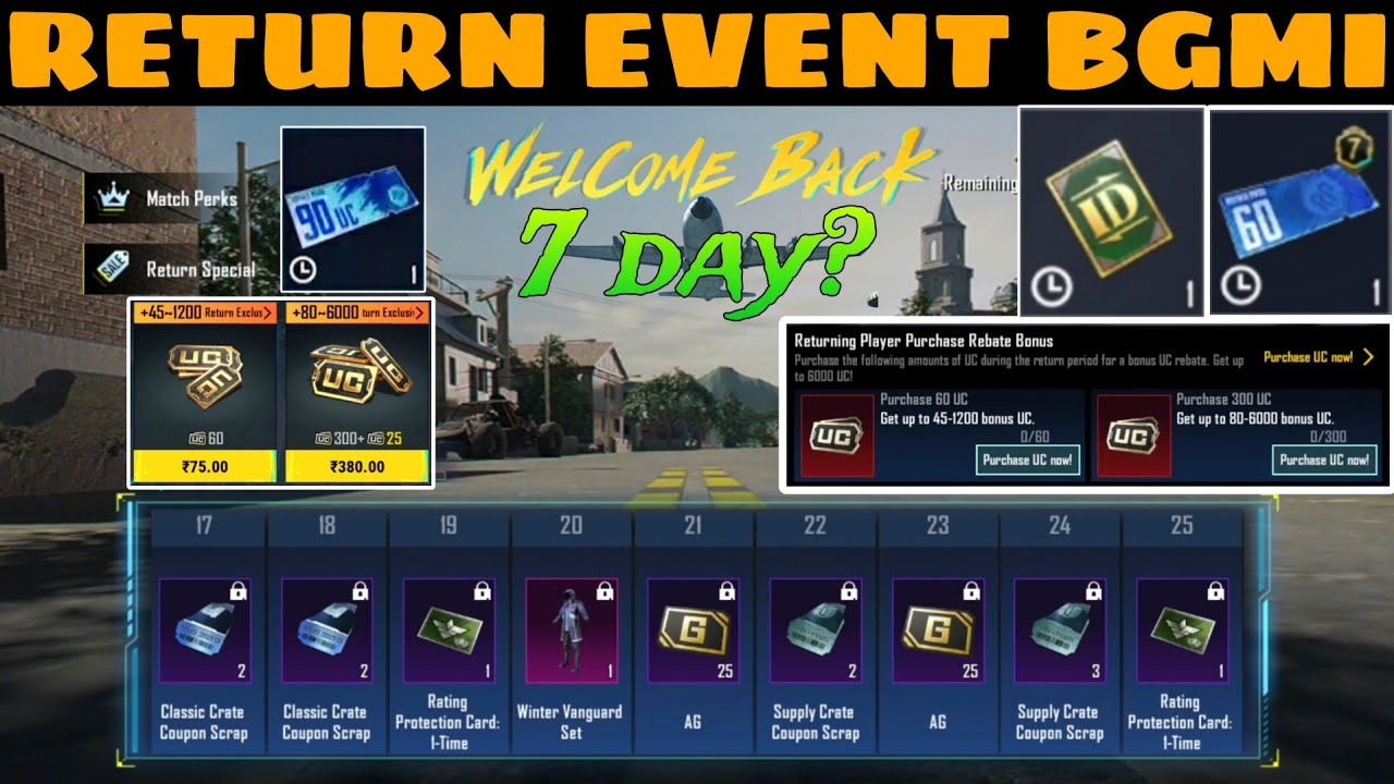 Return & Welcome Back Event 🔥 Extra Free Uc 🤑 How To Get Return Event In Bgmi/Pubg | WELCOME BACK