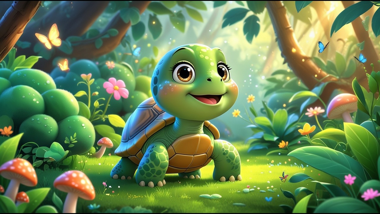 Cute Little Turtle Playing in Jungle 🐢🌿 | Adorable Animal Cartoon for Kids (Disney Style)