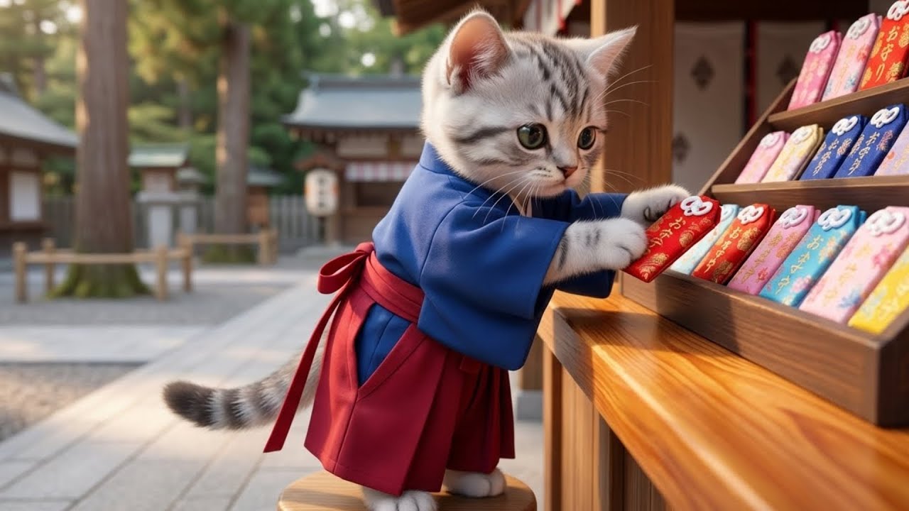 大吉確定!!お守り屋で巫女さん修行!!ねこの一日に密着🐱🧧
