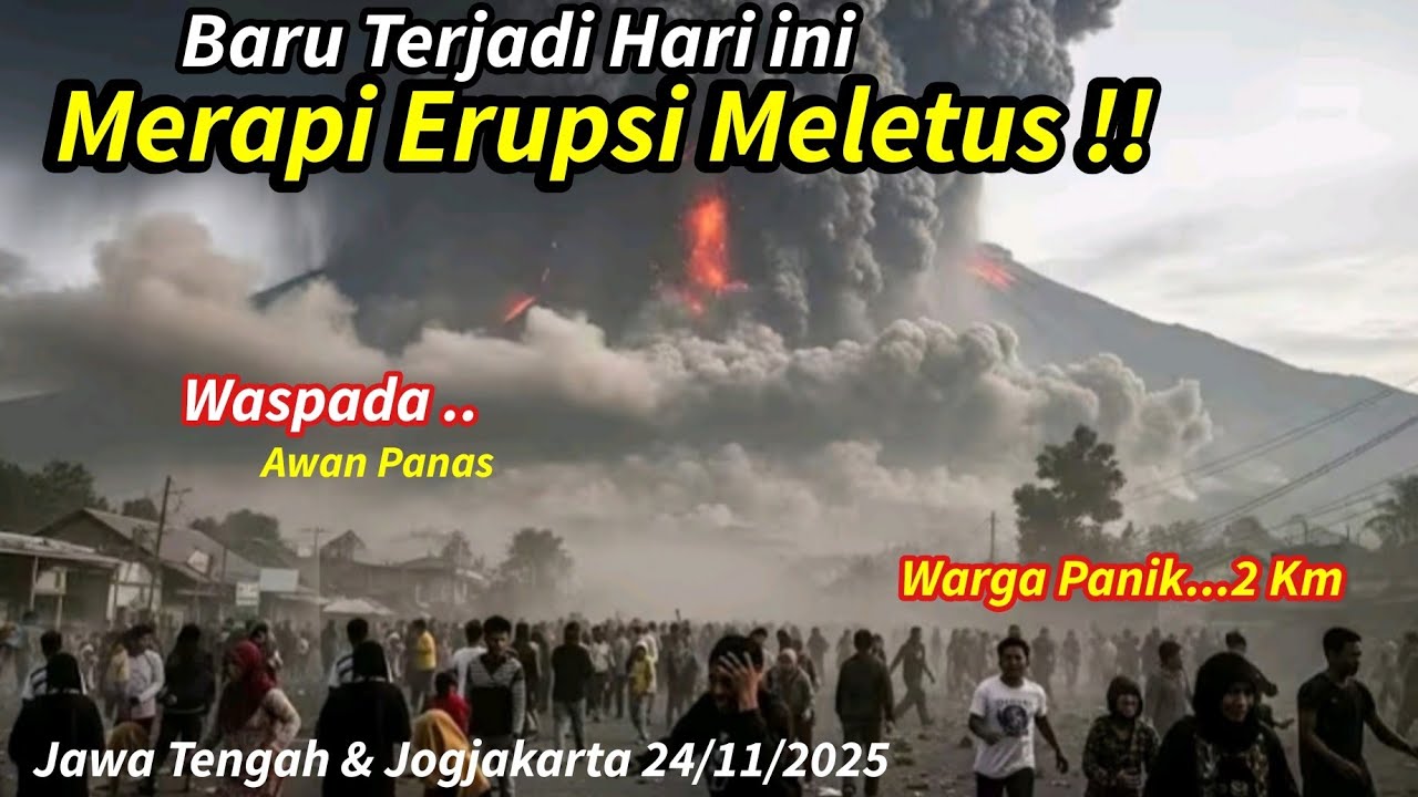 BARU TERJADI HARI INI, MERAPI ERUPSI DAHSYAT, WARGA PANIK..2 KM, Merapi Jogja Jateng 24/11/2025
