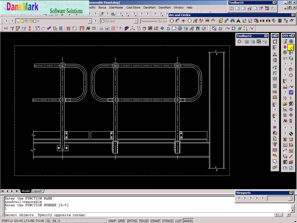 Draw 'T Lisp dwg to lsp conversion of a removable handrail drawing