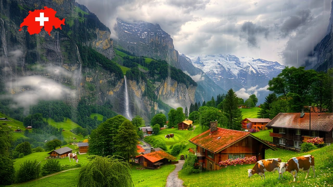 Lauterbrunnen, Switzerland 🇨🇭 Walking in the Rain. Most Beautiful Villages in Switzerland 🚠