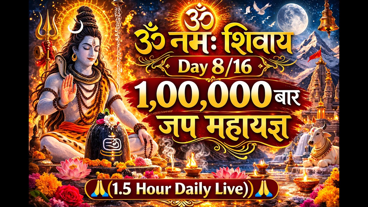 🔴 LIVE | ॐ नमः शिवाय | Day 8/16 | 1,00,000 Baar Jaap Mahayagya 🙏(1.5 Hour Daily Live)#LiveShivBhajan