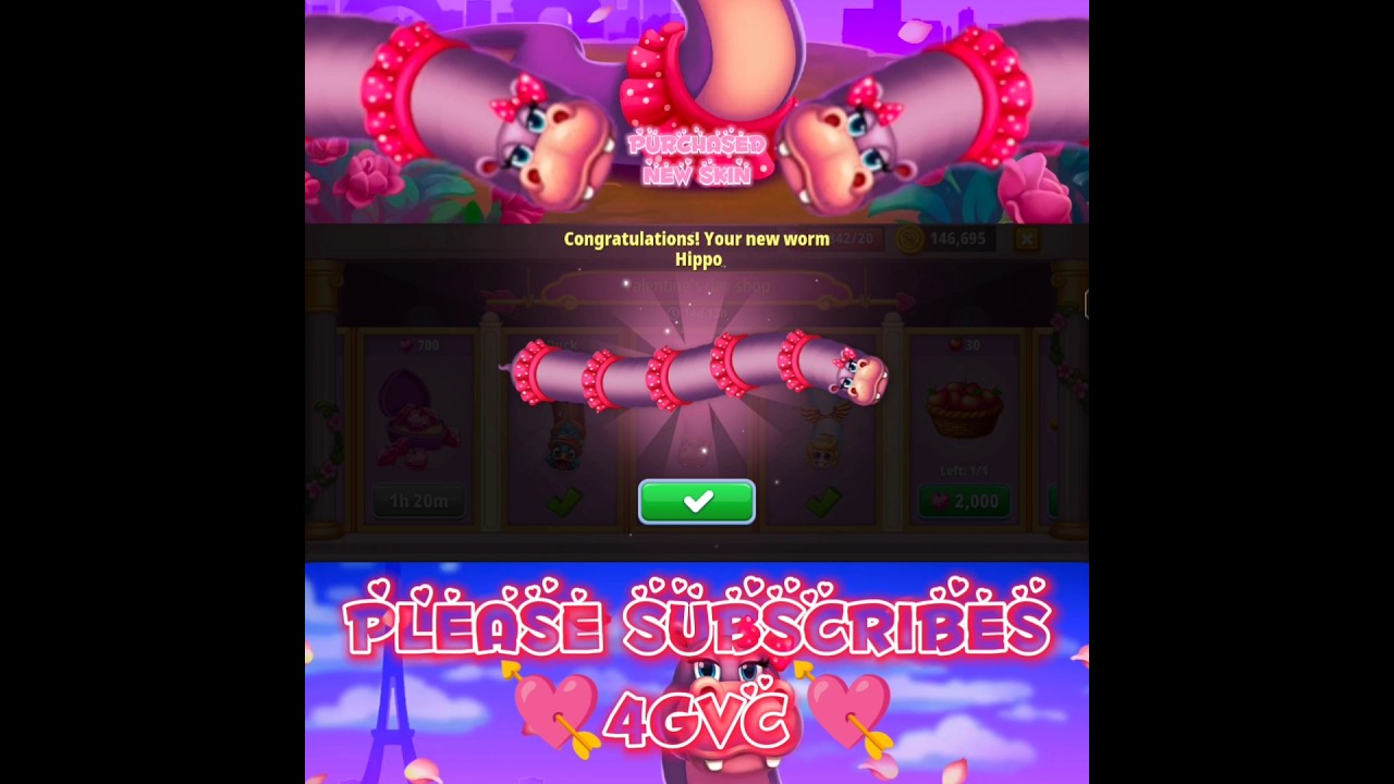 💘Worms Zone.io Valentine's Day 2025 💘Purchased New Skin, Hippo 💘_W$949