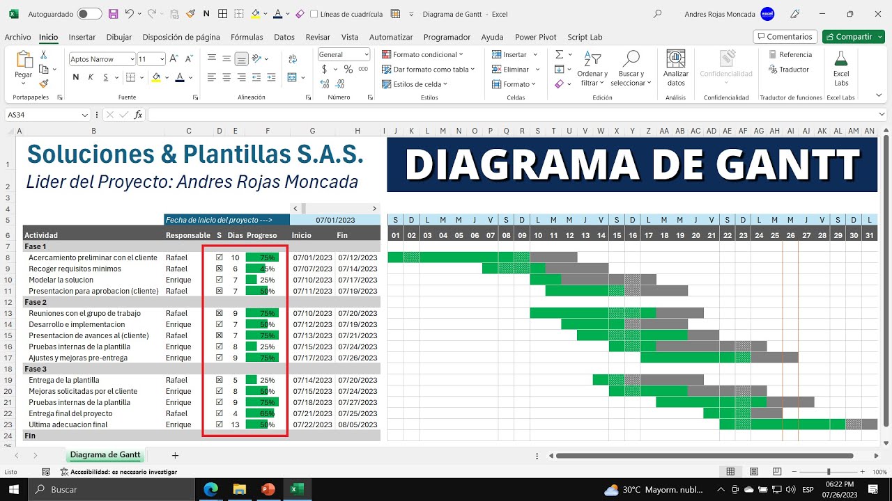 Crea un DIAGRAMA DE GANTT Interactivo y Dinámico en Excel (Desde Cero)