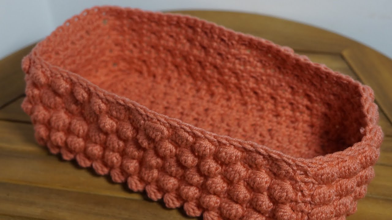 Left-handed: how to crochet the bobble stitch rectangular basket 